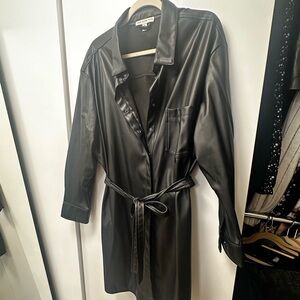 Long Sleeve Faux Leather Mini Dress with belt